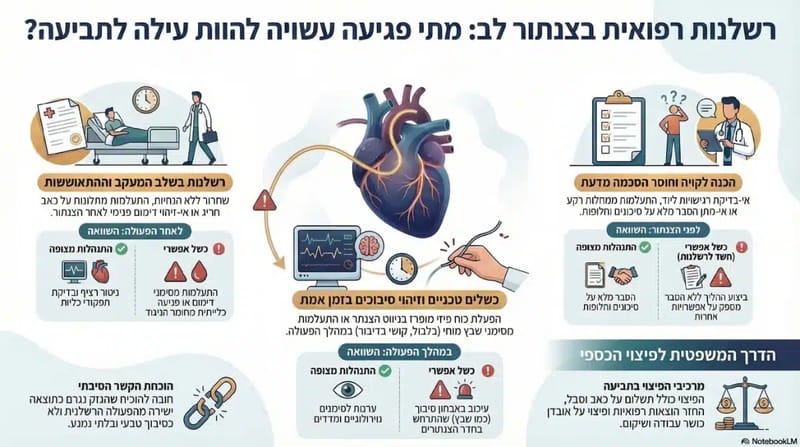 אינפוגרפיקה על רשלנות רפואית בצנתור לבבי