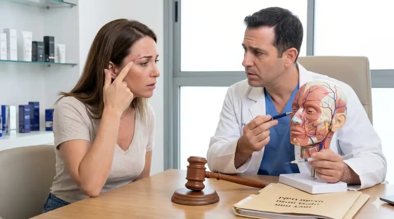 רופא מסביר למטופלת על תוצאות ההזרקות